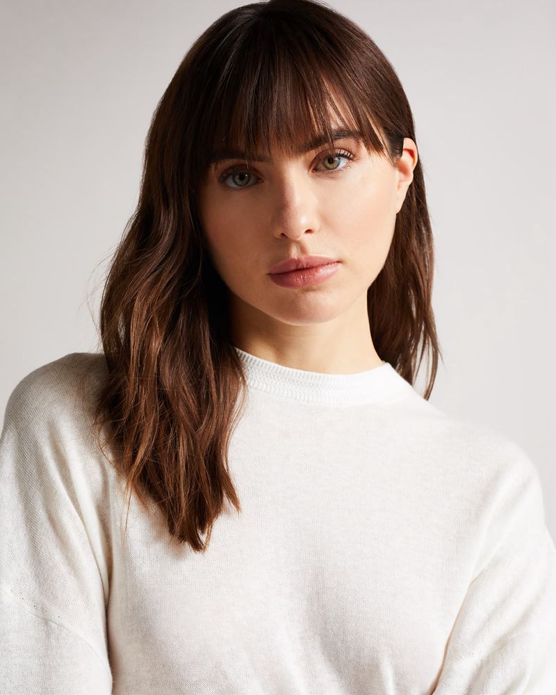 Ted Baker Nicci Sleeve Detailed Stickat Dam Vita | TOJ-642791