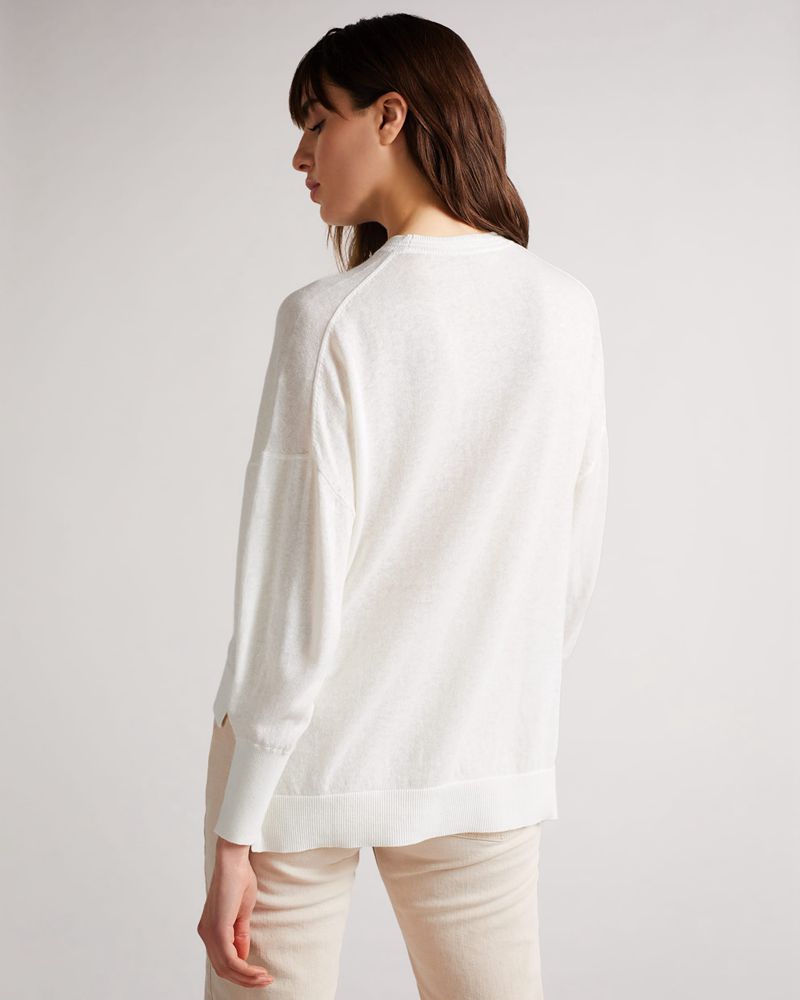 Ted Baker Nicci Sleeve Detailed Stickat Dam Vita | TOJ-642791