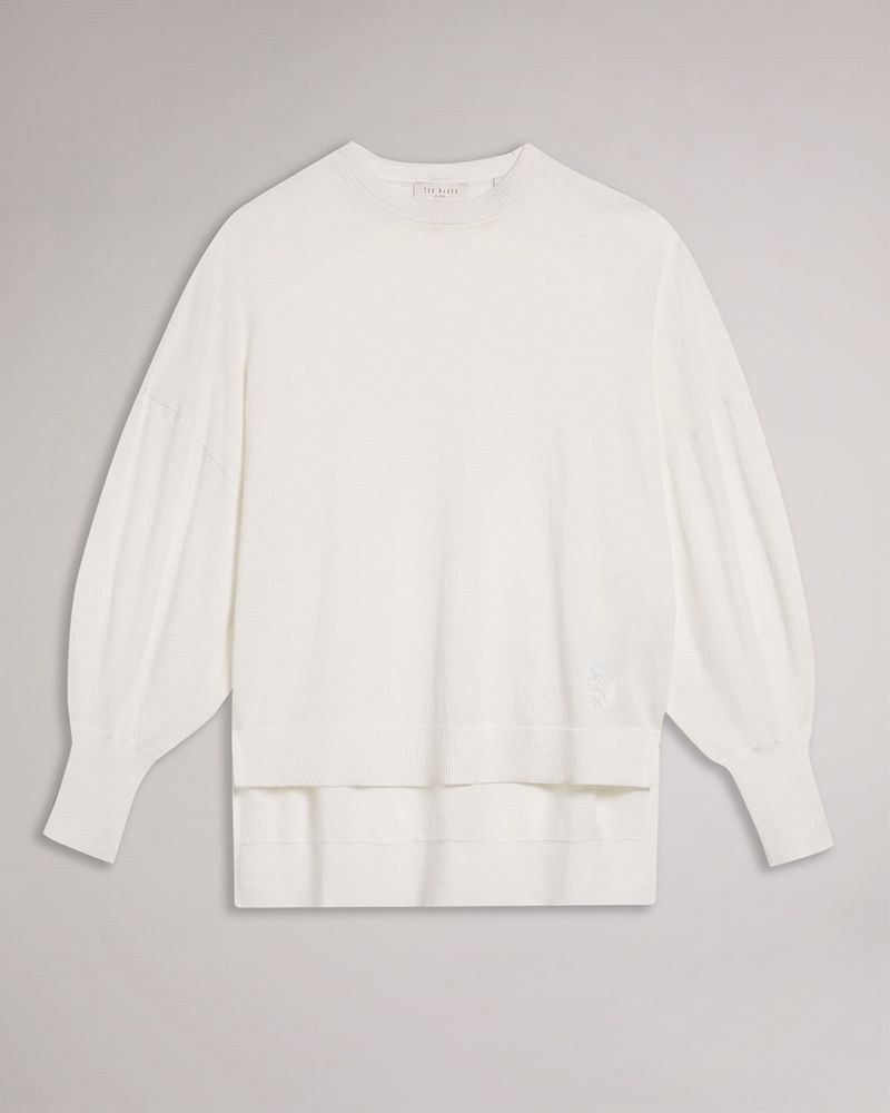 Ted Baker Nicci Sleeve Detailed Stickat Dam Vita | TOJ-642791