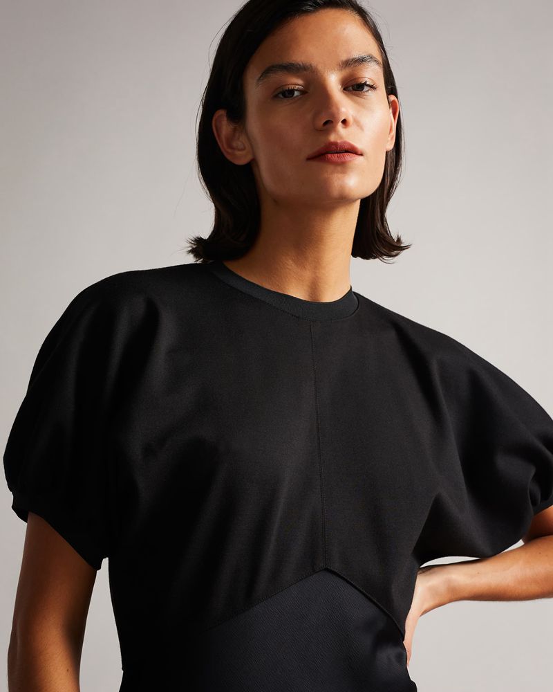 Ted Baker Nieve Bolt On Bias Cut Ponti Bodice Midi Klänning Dam Svarta | OWB-735801
