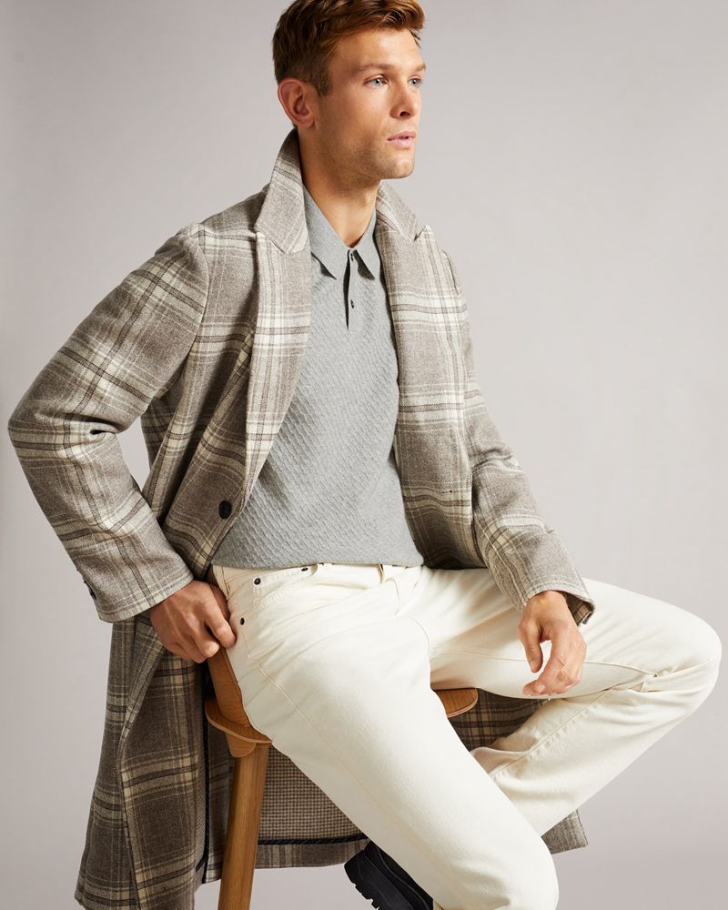 Ted Baker Nixan Ls Knitted Textured Polo Blast Herr Gray | TBX-107958