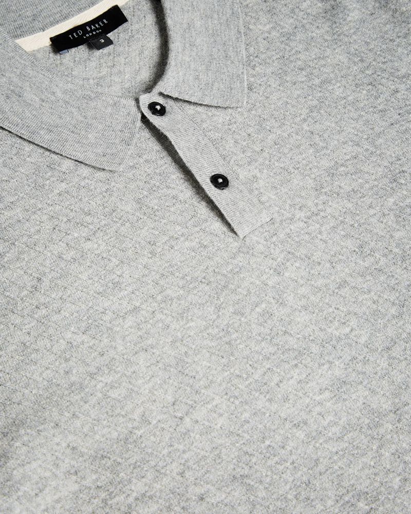 Ted Baker Nixan Ls Knitted Textured Polo Blast Herr Gray | TBX-107958