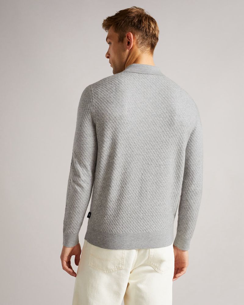Ted Baker Nixan Ls Knitted Textured Polo Blast Herr Gray | TBX-107958