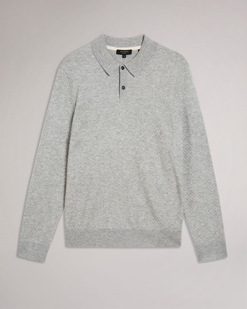 Ted Baker Nixan Ls Knitted Textured Polo Blast Herr Gray | TBX-107958