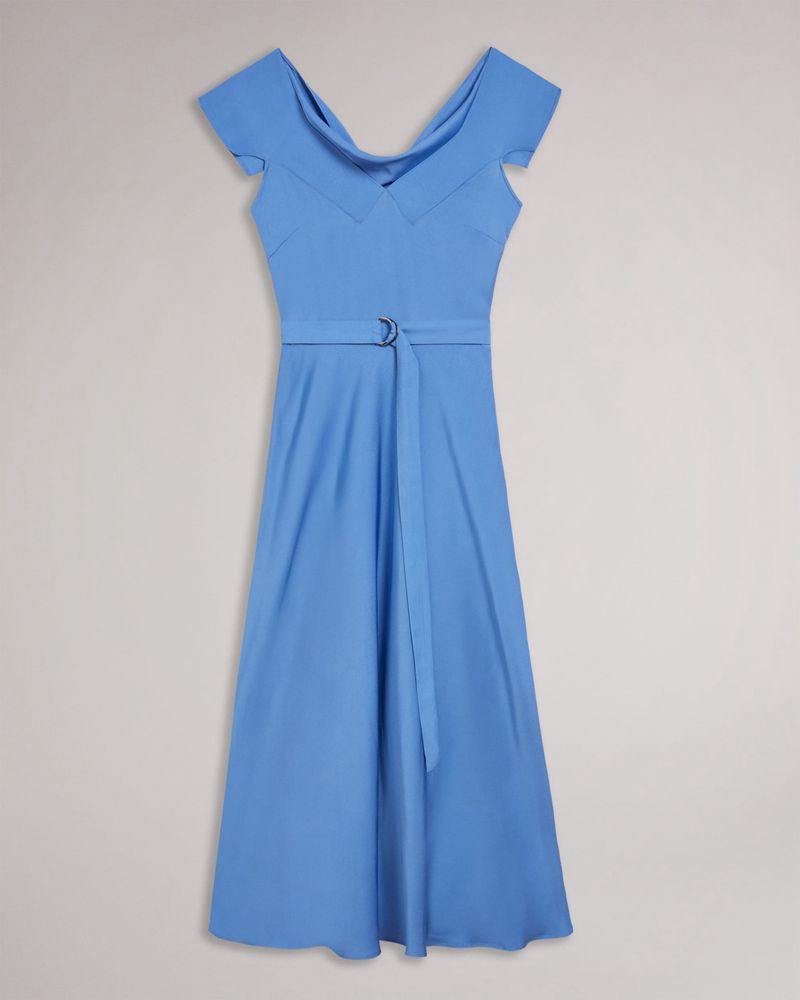 Ted Baker Noemi V Neck Bias Cut Midi Klänning Dam Blå | WGY-629578