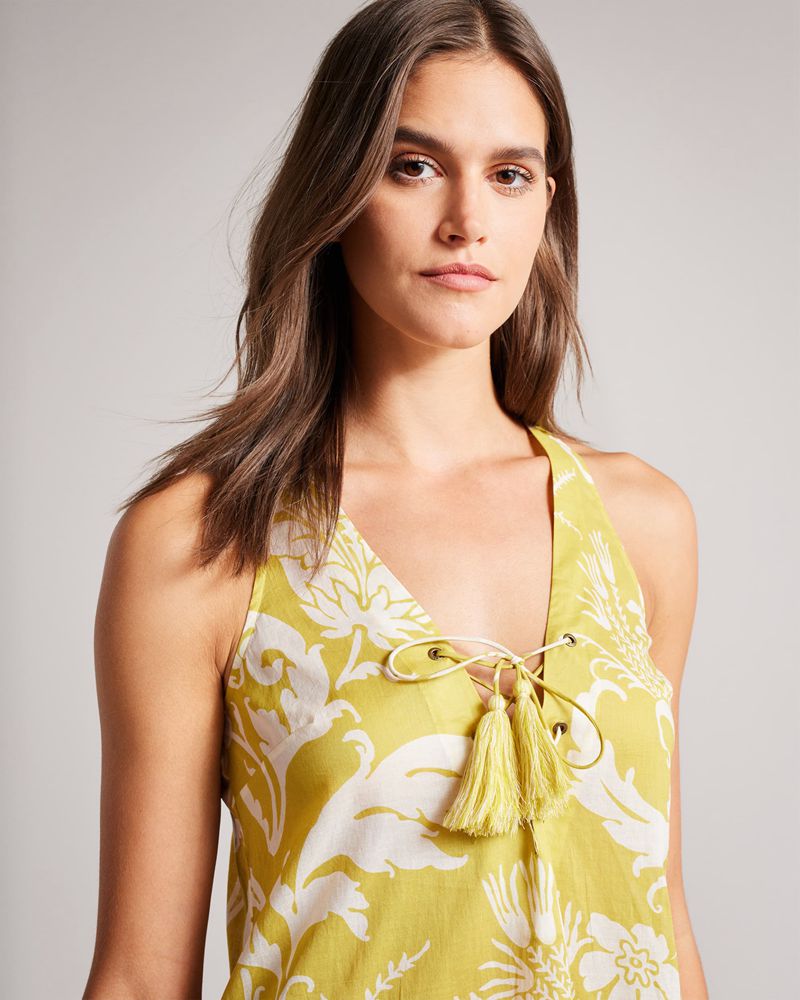 Ted Baker Noemiy V Neck Mini Cover Up Klänning Dam Gula | IQT-405369