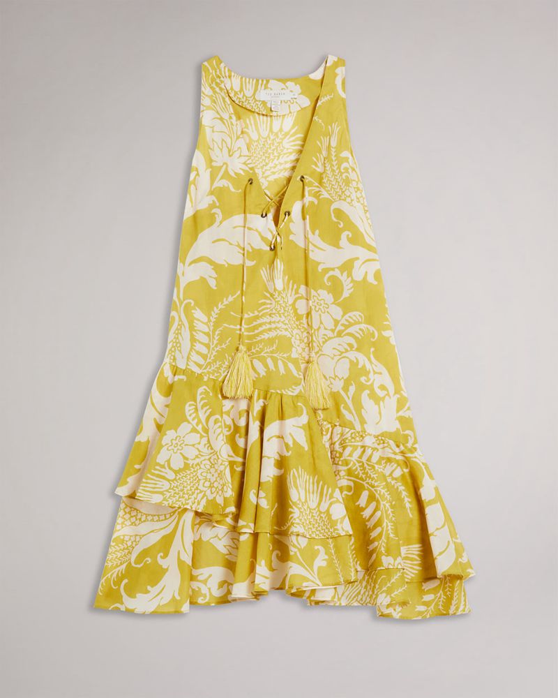 Ted Baker Noemiy V Neck Mini Cover Up Klänning Dam Gula | IQT-405369