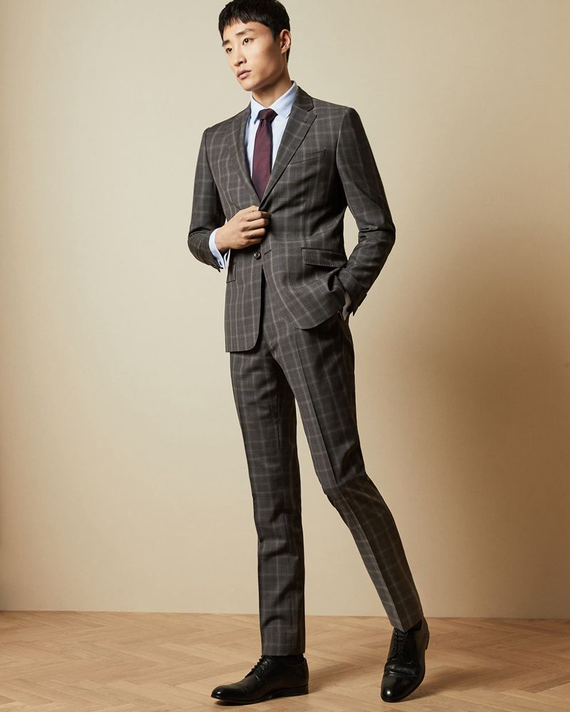 Ted Baker Noviaj Debonair Wool Check Kostymer Herr Bruna | OTR-250691