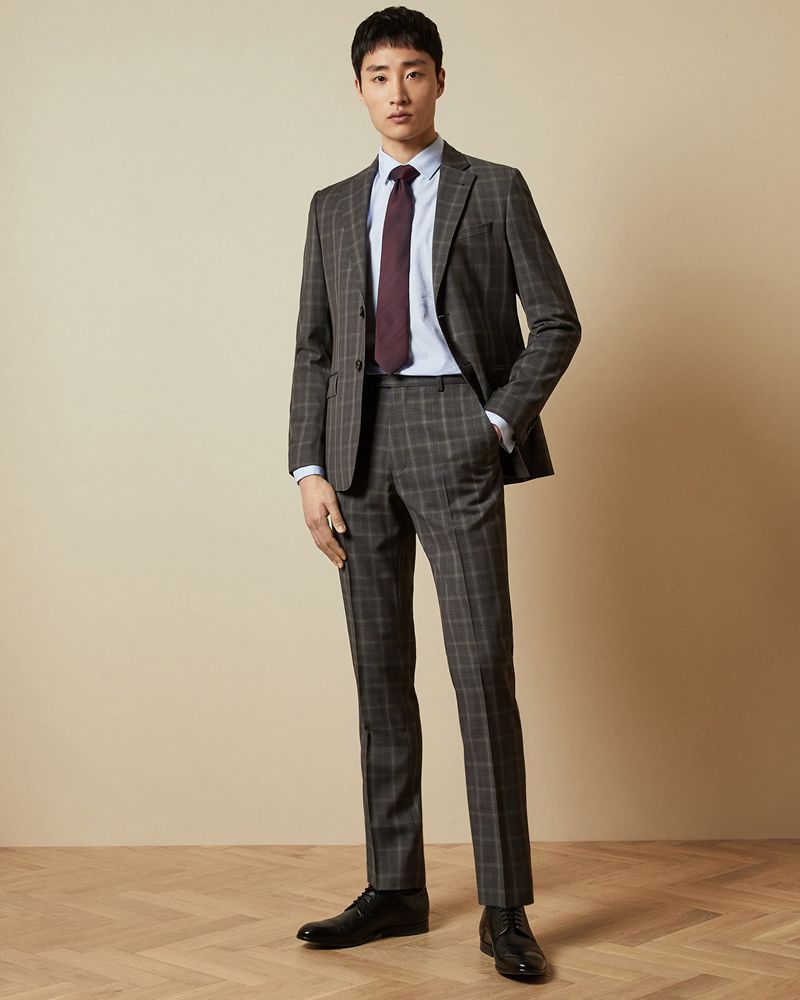 Ted Baker Noviat Debonair Wool Check Kostymer Herr Bruna | HPG-750249