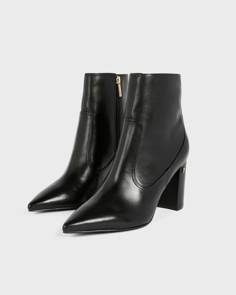 Ted Baker Nysha Läder Block Ankle Höga Klackar Dam Svarta | HNV-741059