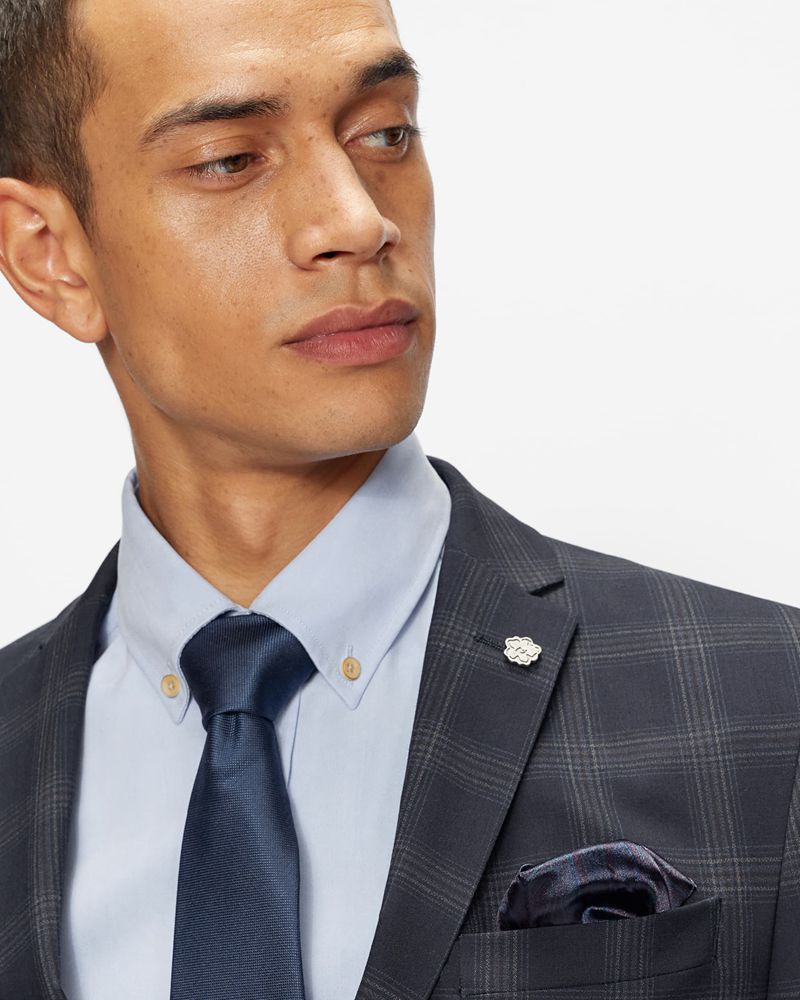 Ted Baker Oakhajs Slim Fit Checked Kostymer Herr Marinblå | LFY-376521