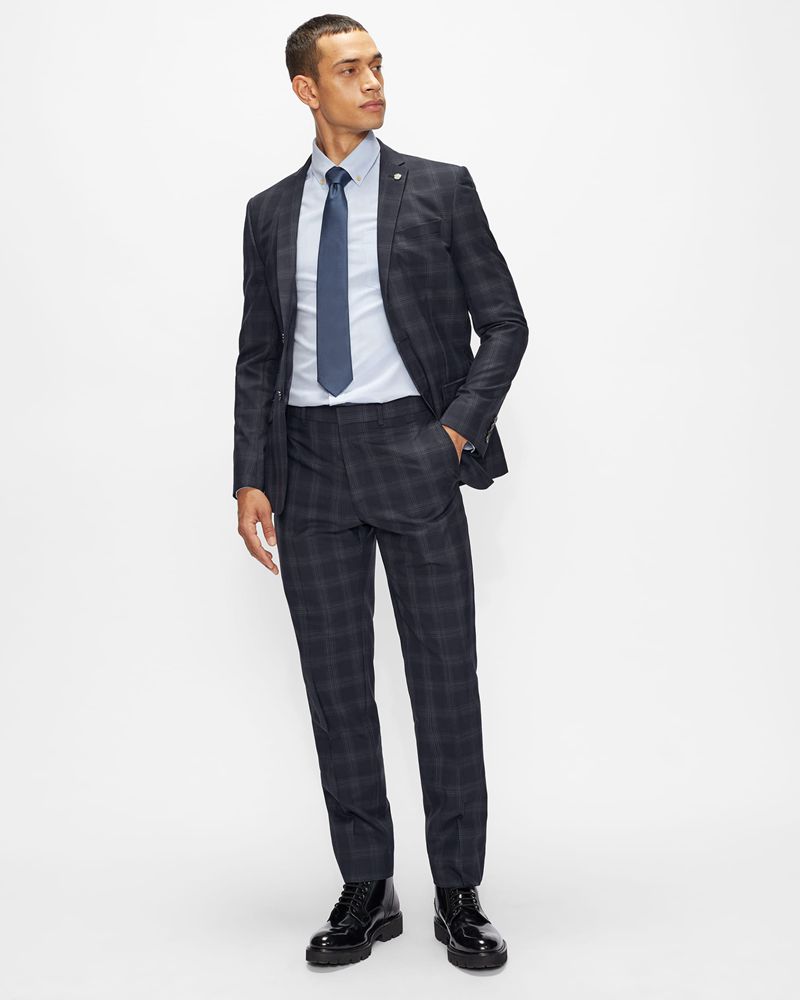 Ted Baker Oakhajs Slim Fit Checked Kostymer Herr Marinblå | LFY-376521