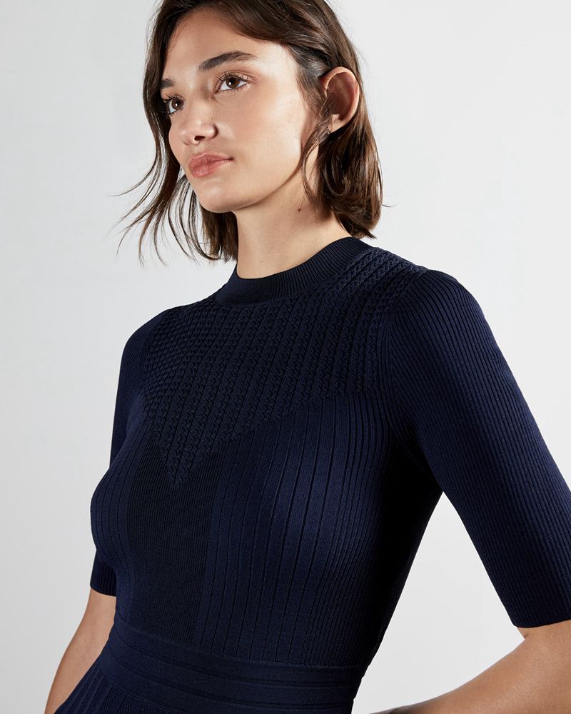 Ted Baker Olivinn Stitch Detail Skater Klänning Dam Marinblå | VUI-370256