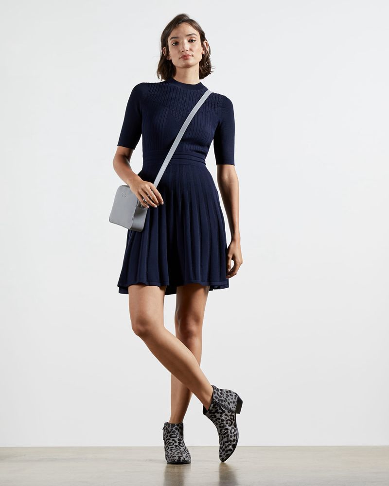 Ted Baker Olivinn Stitch Detail Skater Klänning Dam Marinblå | VUI-370256