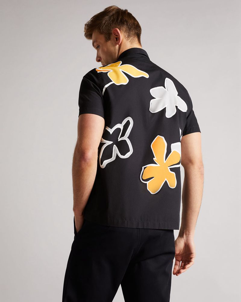 Ted Baker Olympik Sleeve Floral Placement Print Skjorta Herr Svarta | CAD-629715