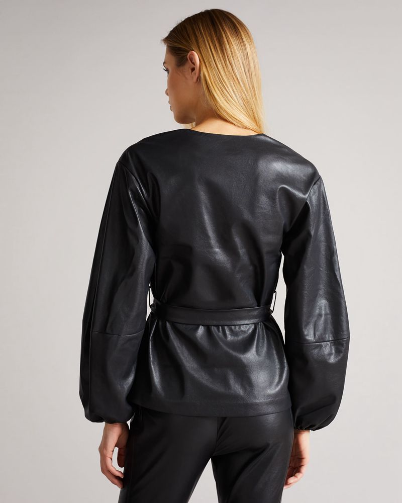 Ted Baker Onari Pu V-Necked Blast Dam Svarta | VJI-618037