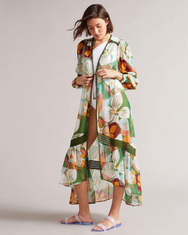 Ted Baker Oorun Long Swim Cover Up Badkläder Dam Gröna | CIV-857021