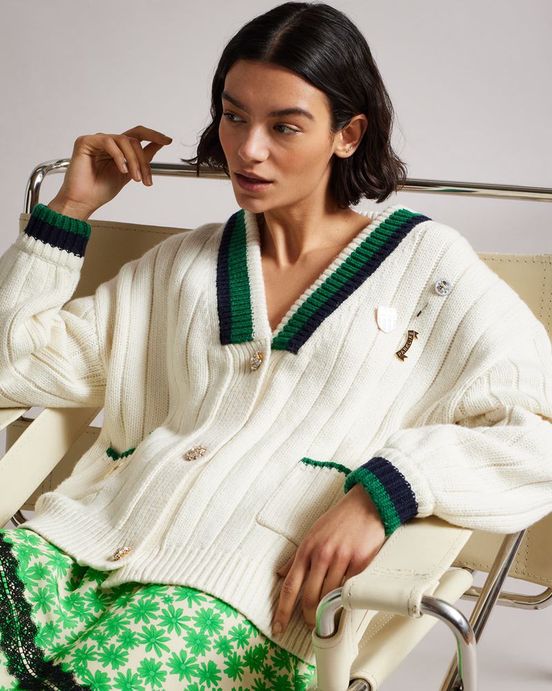 Ted Baker Ottolin V Neck Cardigan Stickat Dam Vita | FSL-425310