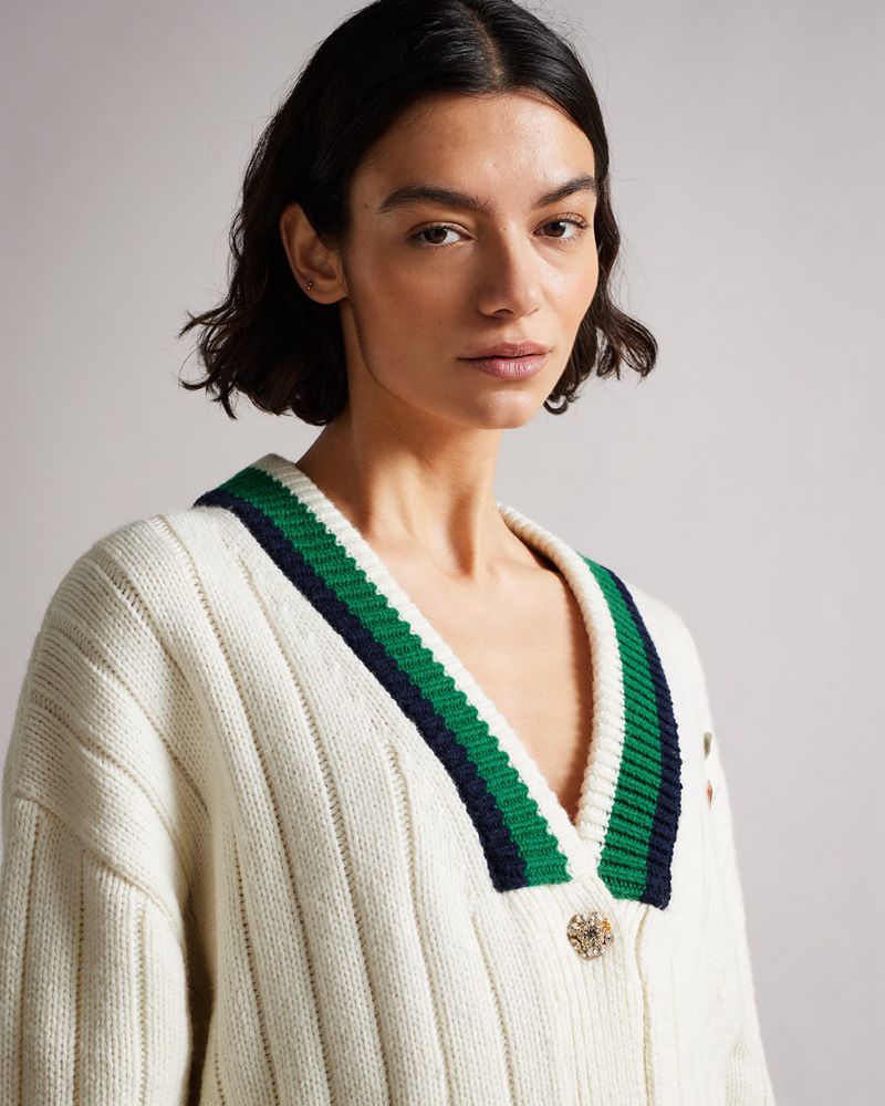 Ted Baker Ottolin V Neck Cardigan Stickat Dam Vita | FSL-425310