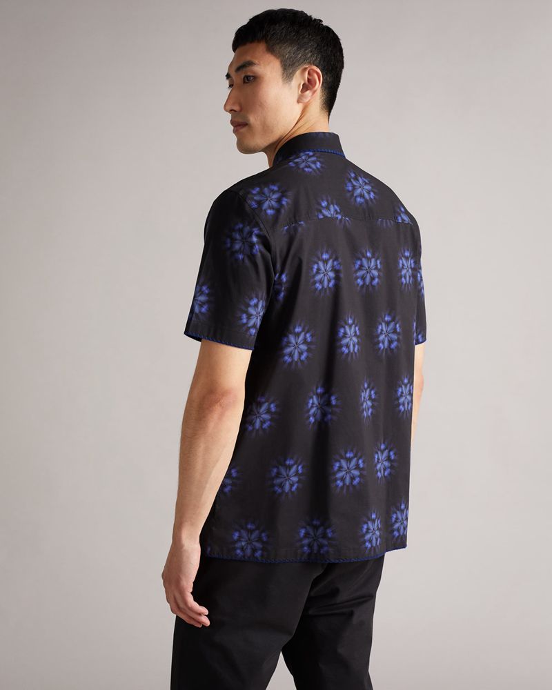 Ted Baker Paden Sleeve Floral Printed Skjorta Herr Svarta | QOJ-318729