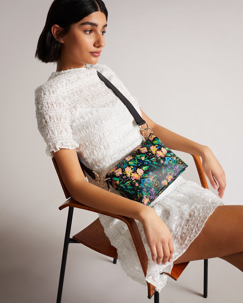 Ted Baker Parceyy Flirty Texture Branded Webbing Cross Body Crossbody Väska Dam Svarta | JSU-065429