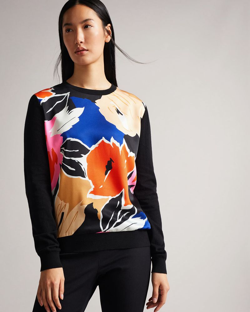 Ted Baker Payzlee Woven Front Stickat Dam Svarta | IYX-251983