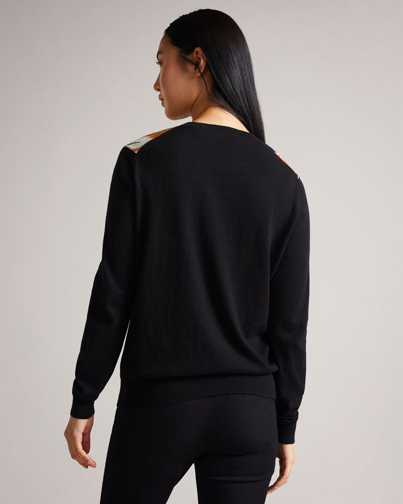 Ted Baker Payzlee Woven Front Stickat Dam Svarta | IYX-251983