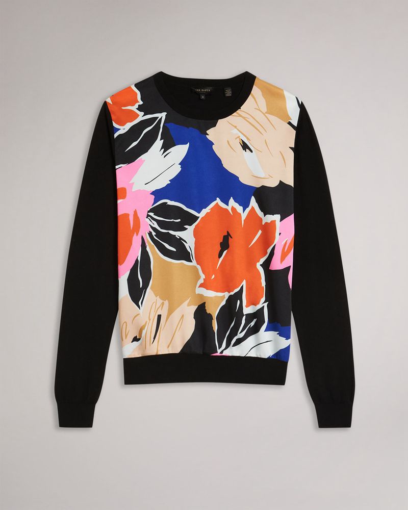 Ted Baker Payzlee Woven Front Stickat Dam Svarta | IYX-251983