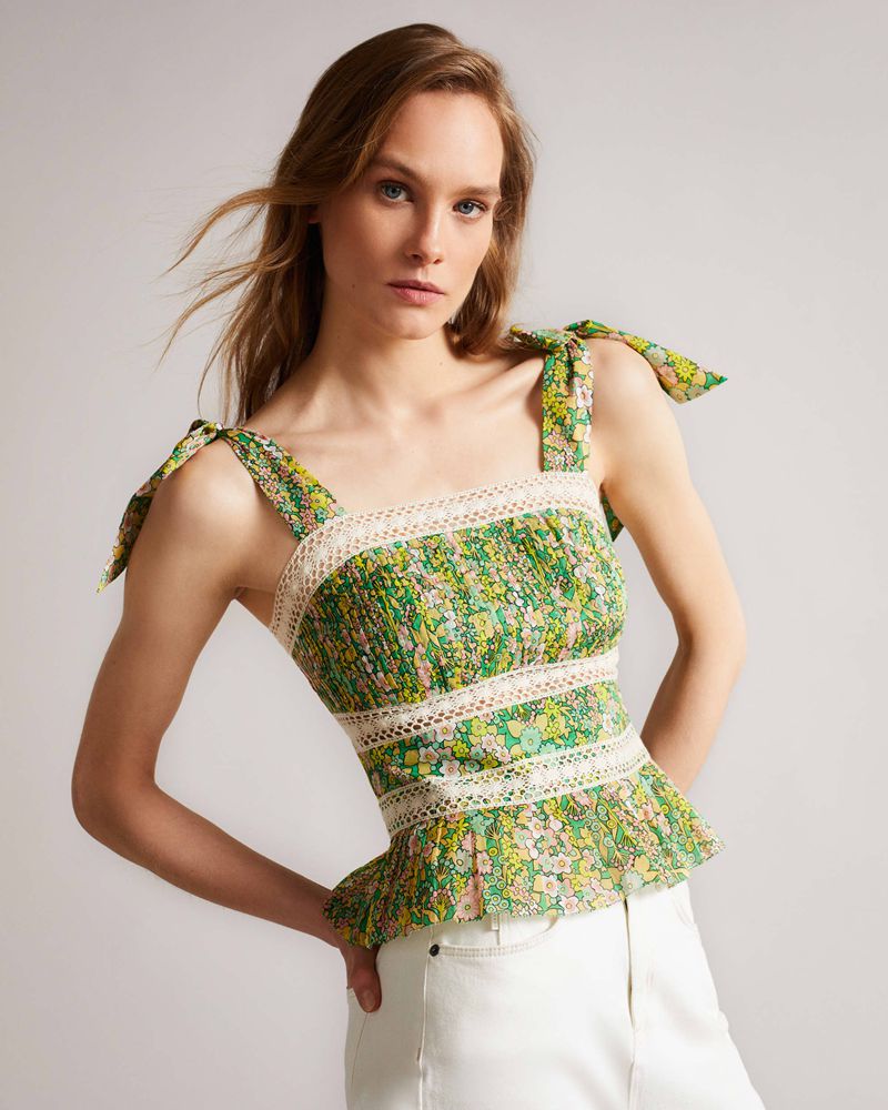Ted Baker Pela Spets Insert Peplum Blast Dam Gröna | ADN-840296