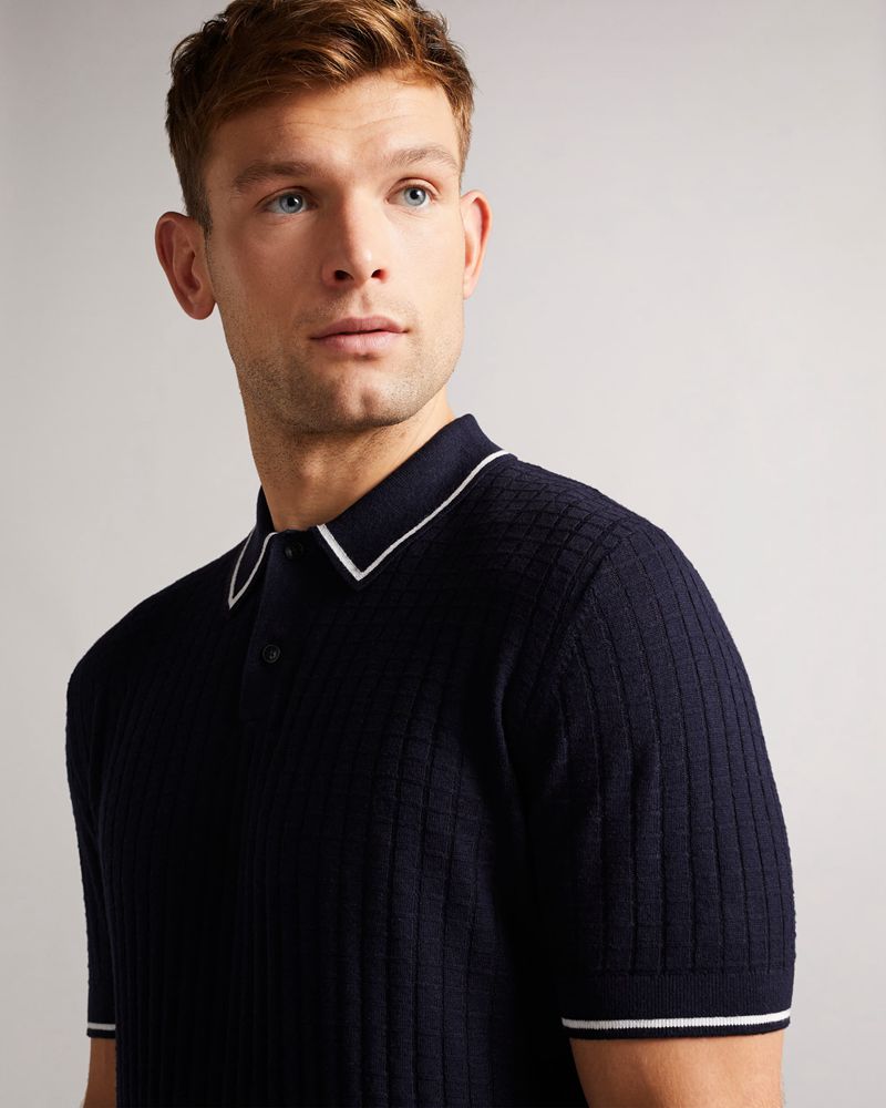Ted Baker Pitfeld Knitted Stitch Polo Blast Herr Marinblå | CWN-503427