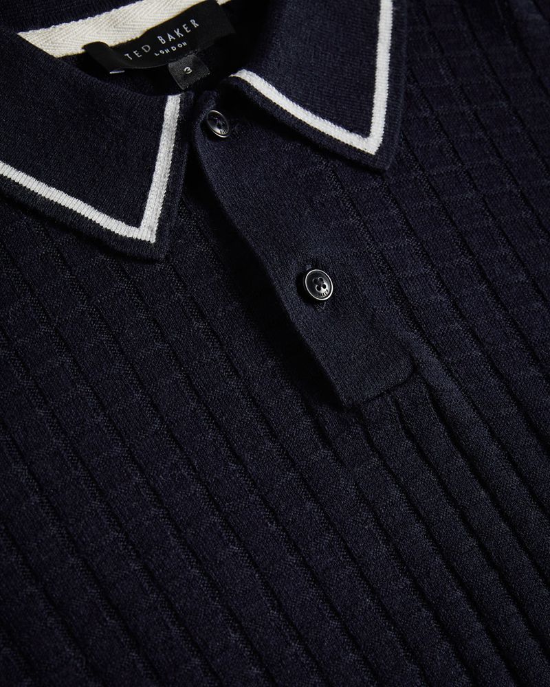Ted Baker Pitfeld Knitted Stitch Polo Blast Herr Marinblå | CWN-503427