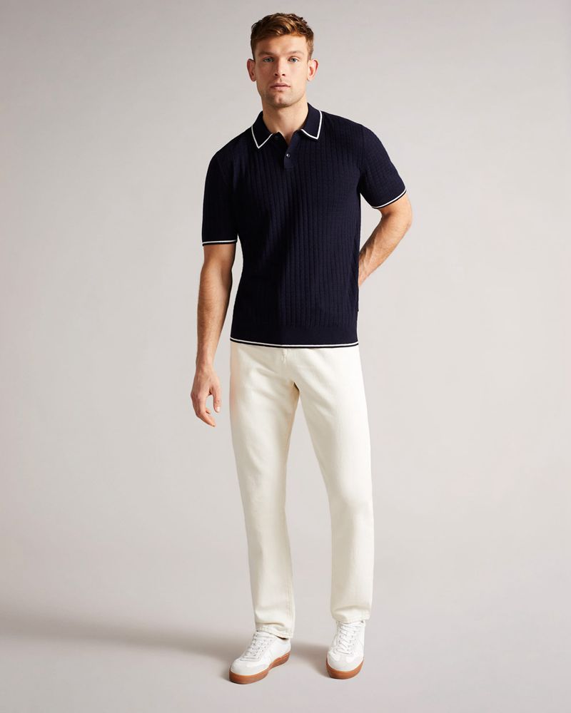 Ted Baker Pitfeld Knitted Stitch Polo Blast Herr Marinblå | CWN-503427