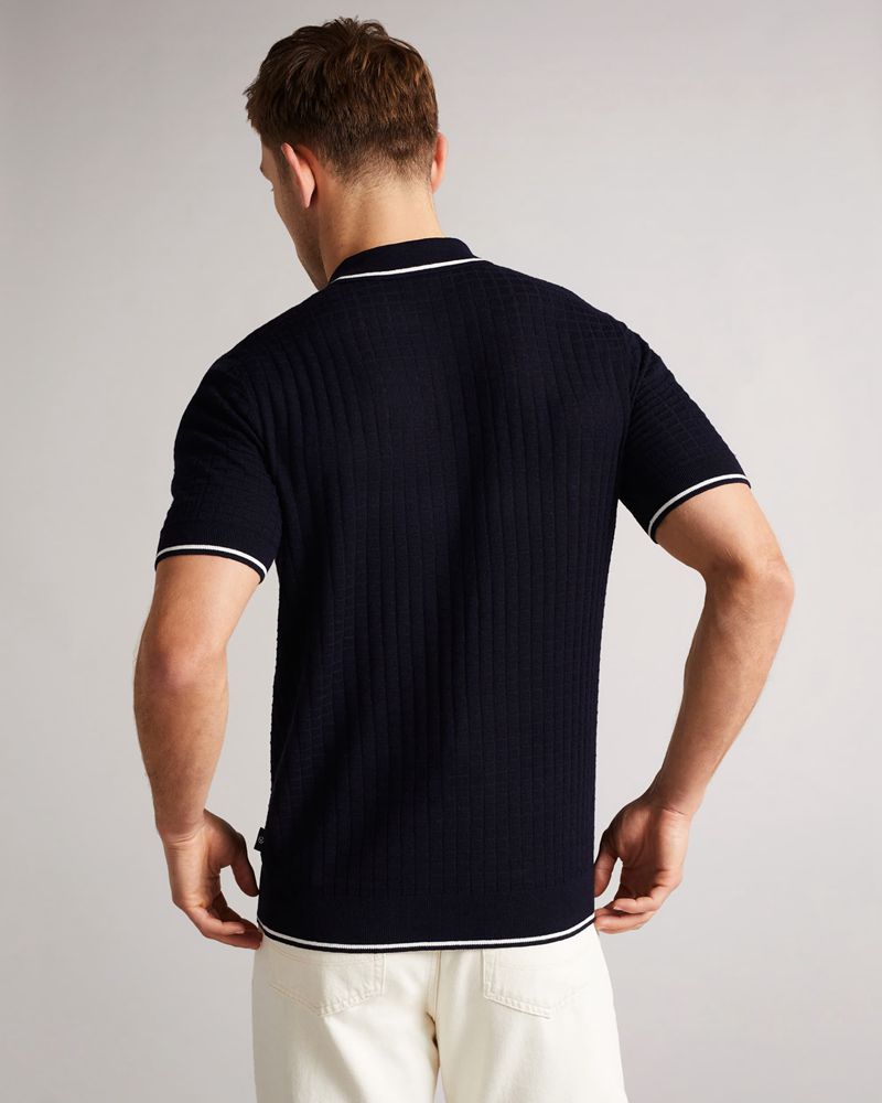 Ted Baker Pitfeld Knitted Stitch Polo Blast Herr Marinblå | CWN-503427