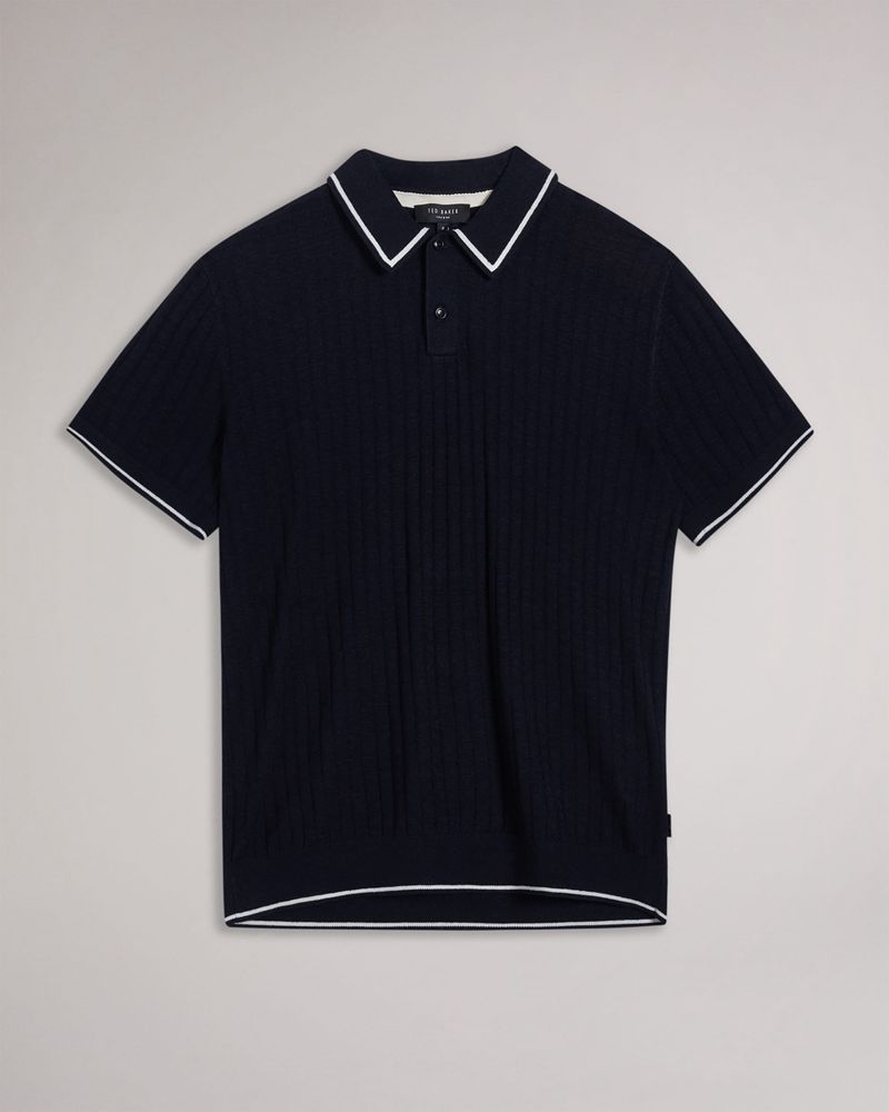 Ted Baker Pitfeld Knitted Stitch Polo Blast Herr Marinblå | CWN-503427