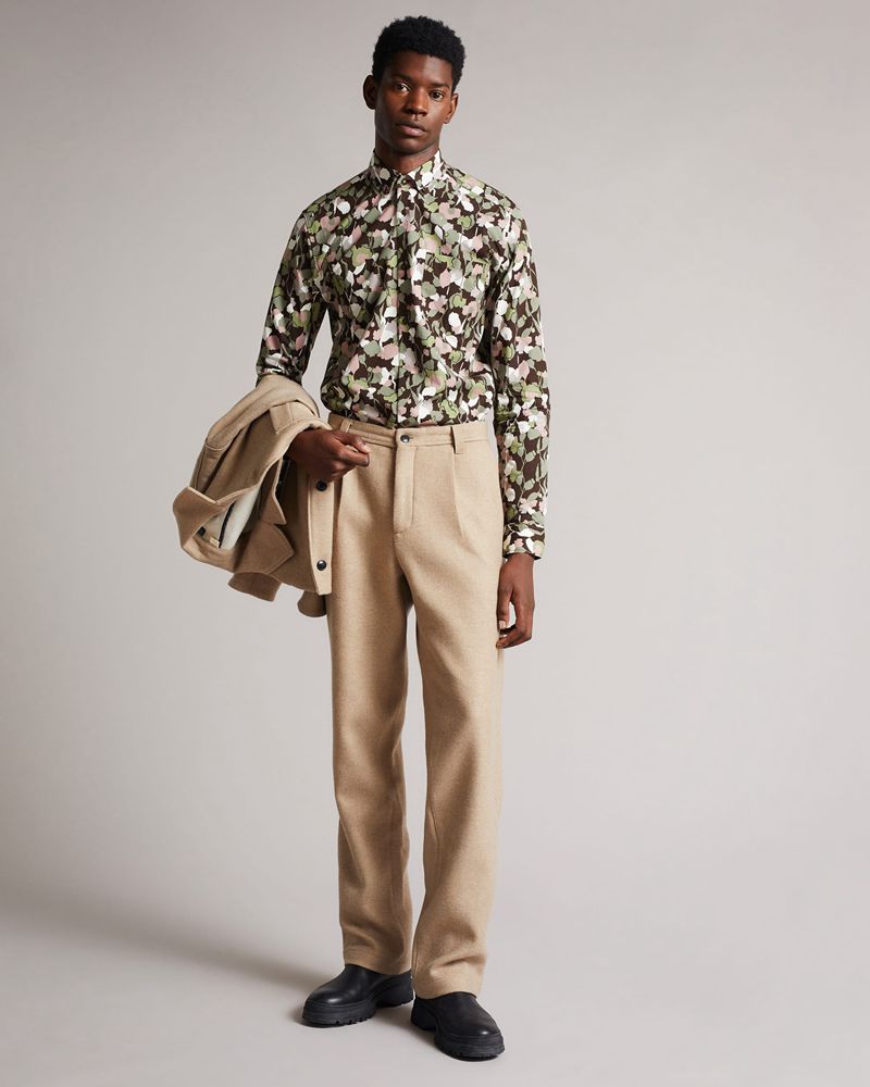 Ted Baker Poplar Long Sleeve Abstract Floral Print Skjorta Herr Bruna | IDB-481906