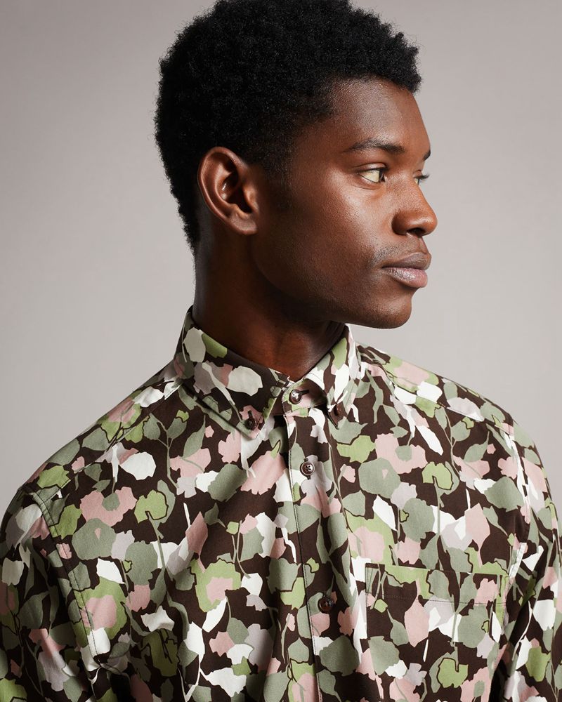 Ted Baker Poplar Long Sleeve Abstract Floral Print Skjorta Herr Bruna | IDB-481906