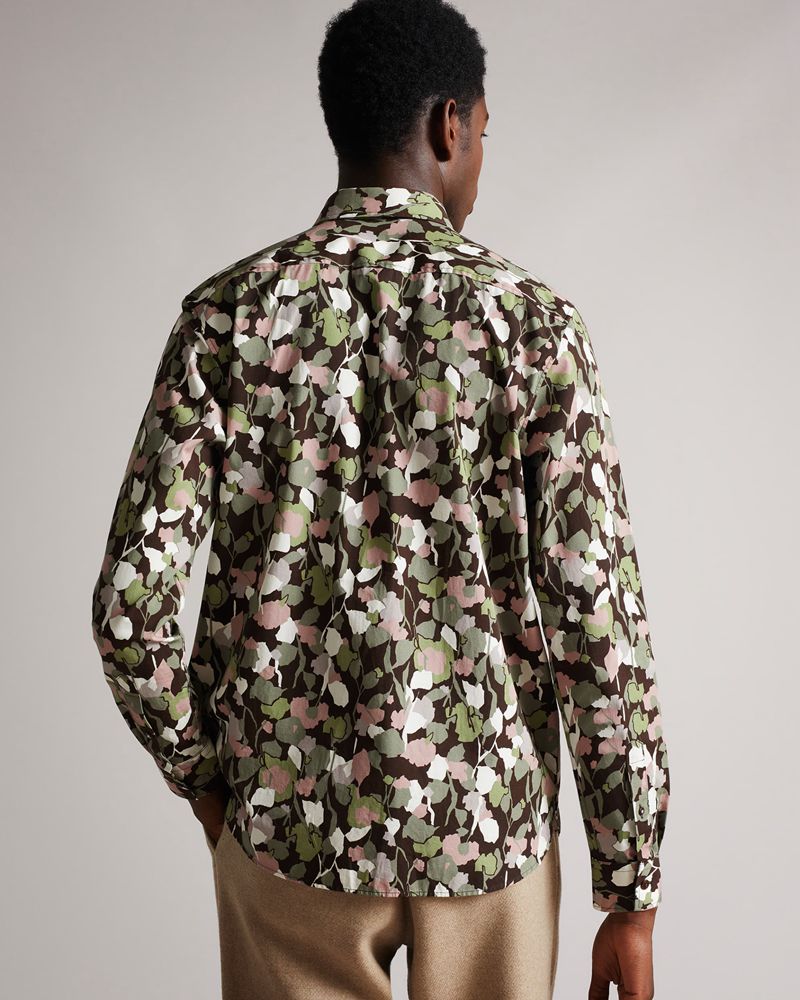 Ted Baker Poplar Long Sleeve Abstract Floral Print Skjorta Herr Bruna | IDB-481906