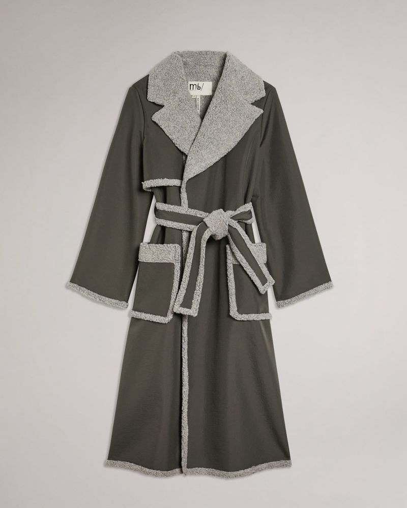 Ted Baker Pparis Faux Shearling Wool-Blend Wrap Rockar Dam Gröna | MDE-015469