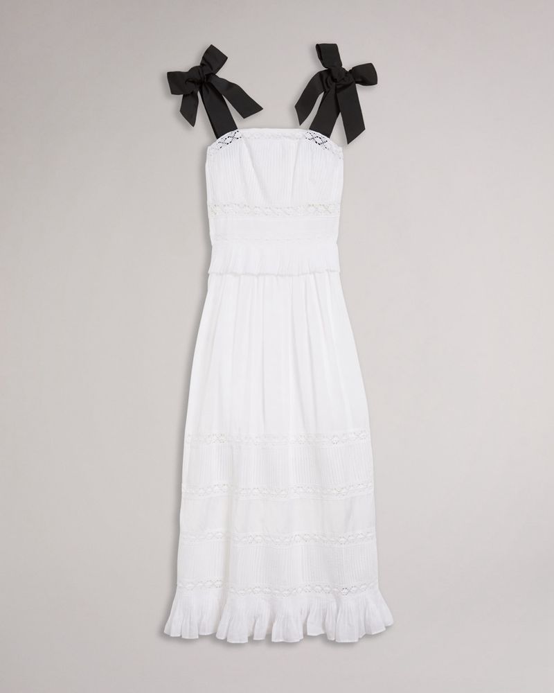 Ted Baker Promis Midi With Grosgrain Straps Klänning Dam Vita | GAF-637542