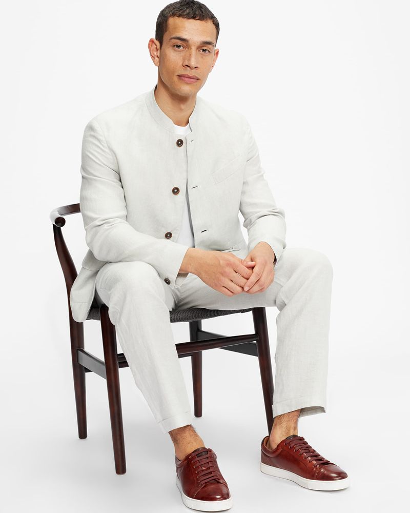 Ted Baker Radiot Pleated Herringbone Turn Up Kostymer Herr Natural | FEX-410972