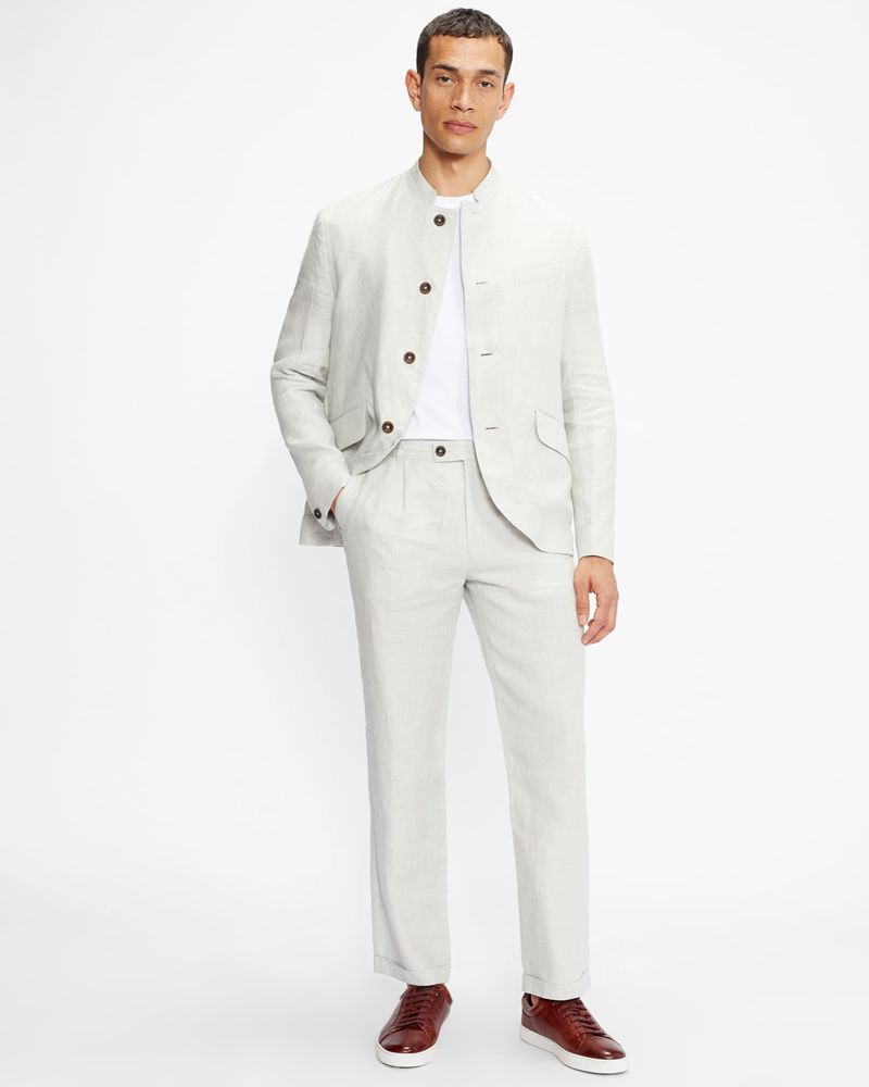 Ted Baker Radiot Pleated Herringbone Turn Up Kostymer Herr Natural | FEX-410972