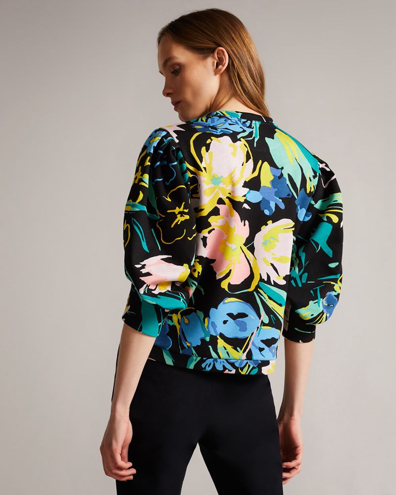 Ted Baker Ragnila Large Sleeve Floral Blast Dam Svarta | KEX-930278
