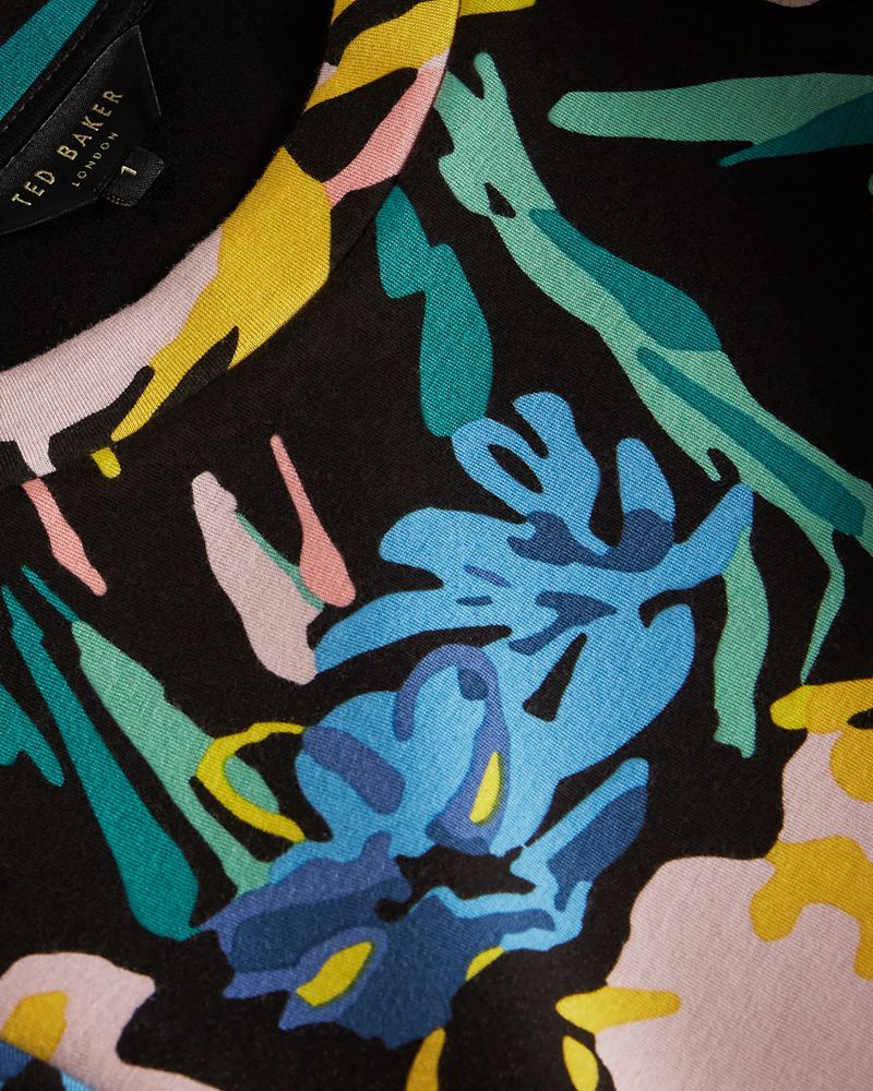 Ted Baker Ragnila Large Sleeve Floral Blast Dam Svarta | KEX-930278