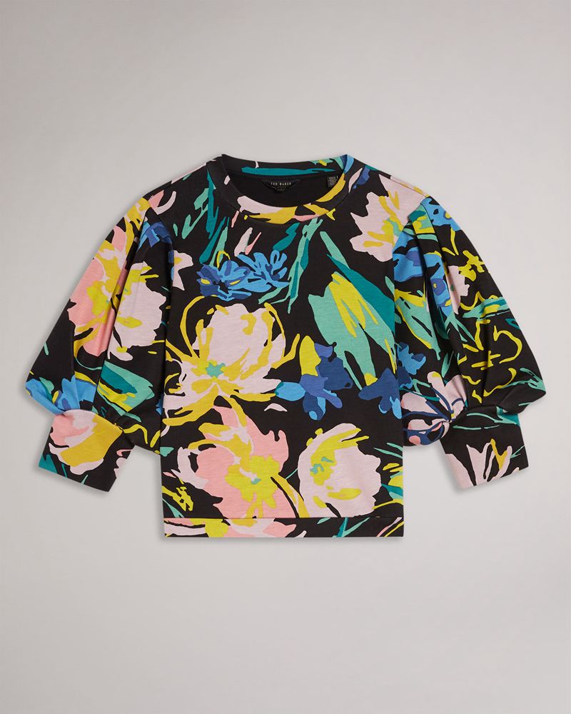 Ted Baker Ragnila Large Sleeve Floral Blast Dam Svarta | KEX-930278