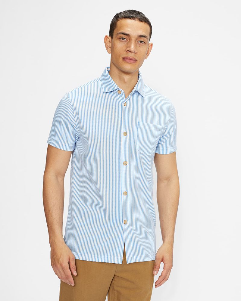 Ted Baker Ramenn Vertical Stripe Jersey Skjorta Herr Blå | KEM-506974