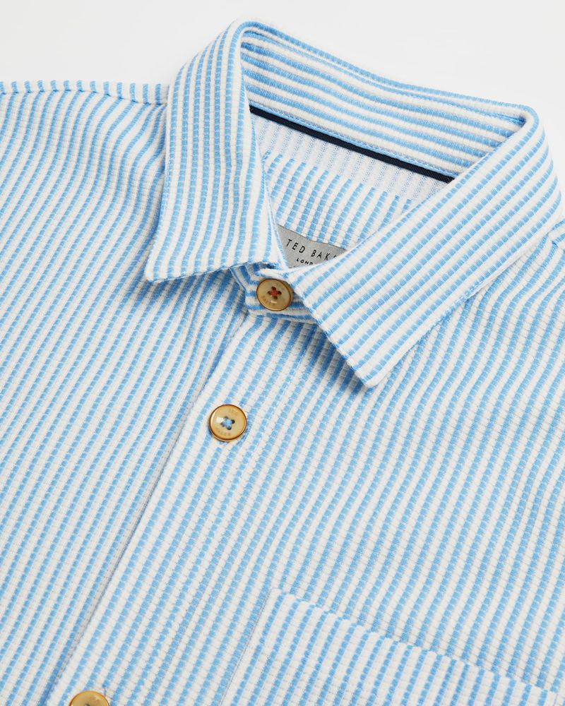 Ted Baker Ramenn Vertical Stripe Jersey Skjorta Herr Blå | KEM-506974
