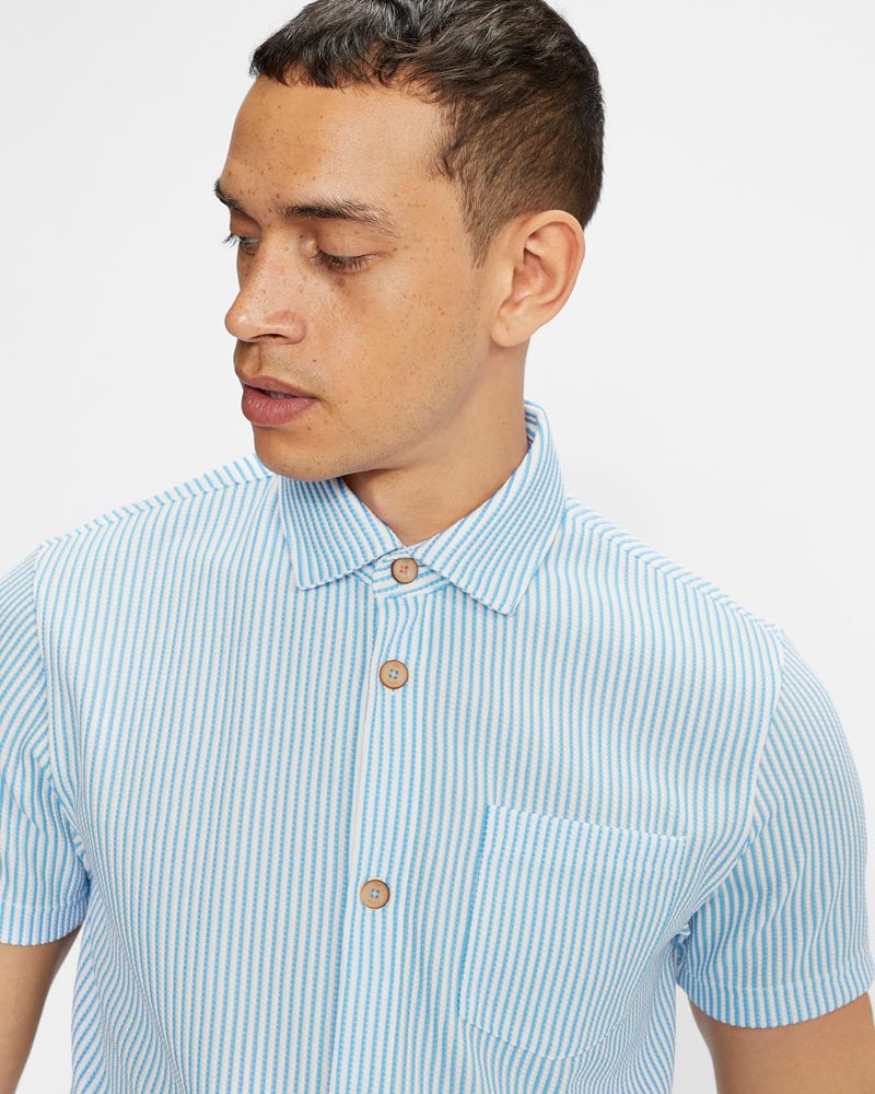 Ted Baker Ramenn Vertical Stripe Jersey Skjorta Herr Blå | KEM-506974