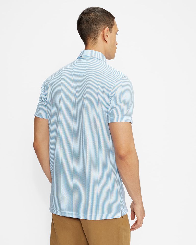 Ted Baker Ramenn Vertical Stripe Jersey Skjorta Herr Blå | KEM-506974