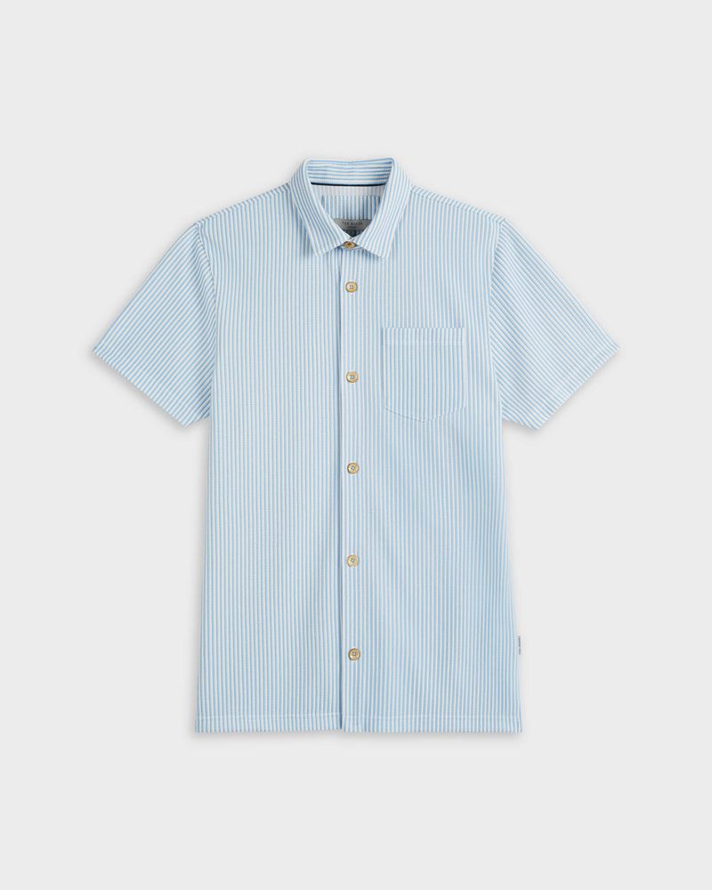 Ted Baker Ramenn Vertical Stripe Jersey Skjorta Herr Blå | KEM-506974