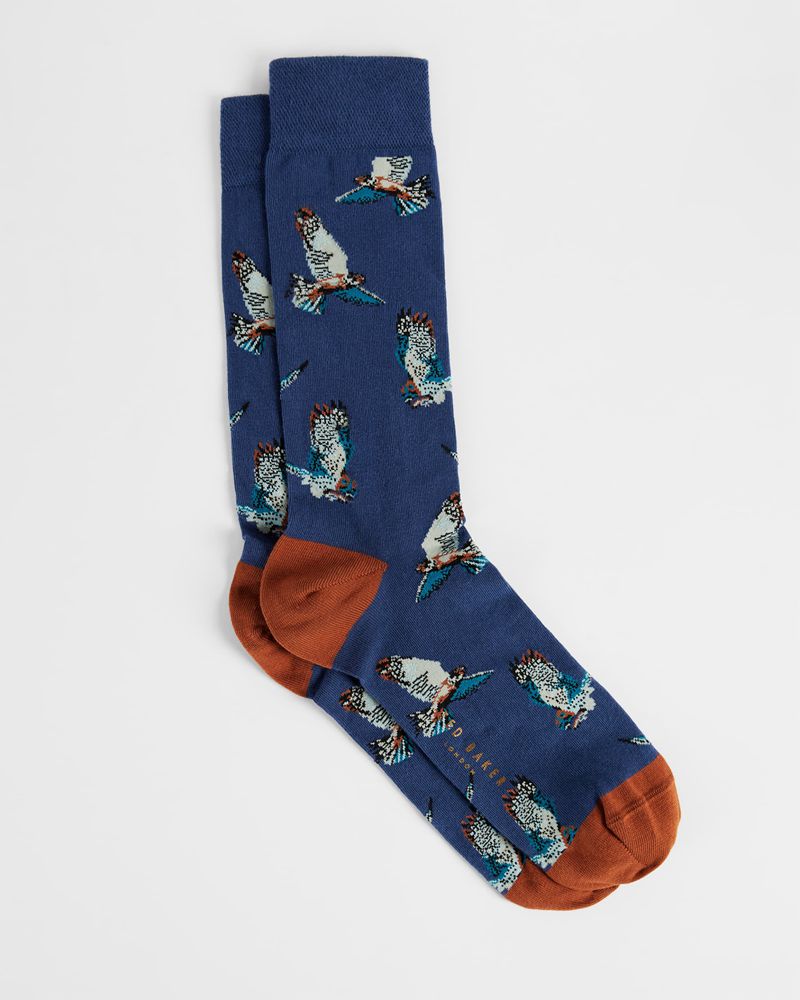 Ted Baker Ratpack Bird Pattern Strumpor Herr Blå | QJG-024736